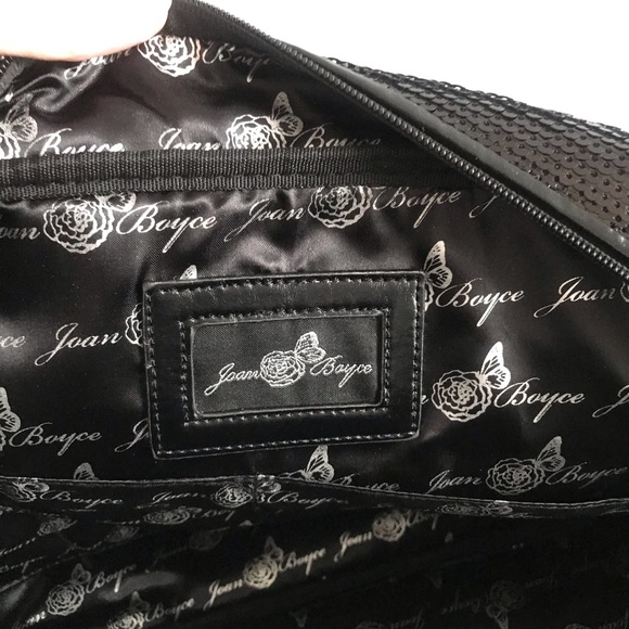 Joan Boyce Glam Black Sequins Overnight Oversized Travel Tote Crossbody Bag - Picture 13 of 16